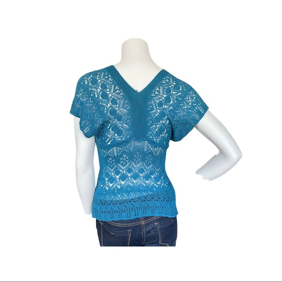Teal Crochet Bat Wing Top - Small - Picture 3 of 6